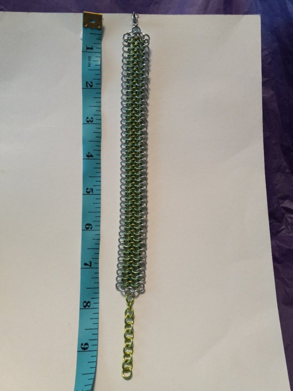 Green, Yellow, & Silver chain mail bracelet - Picture 6 of 10